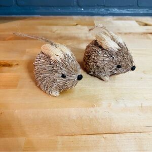 Set Of 2 Bristle Straw Rabbit Ornaments With Jute Twine Natural 3.5”x4” Critters